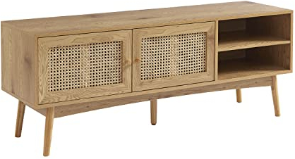 BAÏTA TV-Möbel INES Eichenoptik und Rattangeflecht, Länge 140 cm, Braun