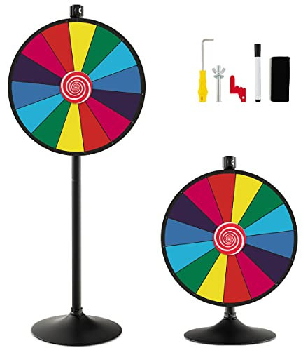 COSTWAY 24 Ruleta de La Suerte, Ruleta de Juego con Soporte de Doble Uso, Marcador y Borrador de Pizarra Blanca, Rueda de la Fortuna Ajustable para Carnavales, Ferias(24 Pulgadas, Estilo 2)