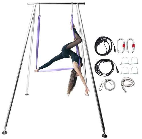 TECSPEC Adjustable Height Aerial Yoga Frame & Hammock, Professional Swing Stand with 18 FT Aerial Silk, Max Capacity 551 Lbs