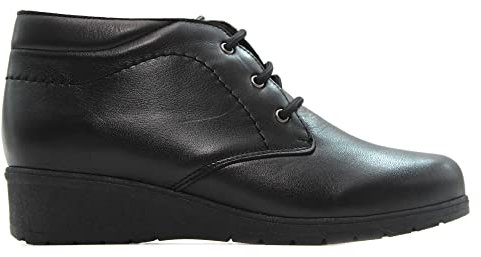 tupie - Botín liso de piel, con cuña de 4cm, cordones, plantilla extraible, suela de goma antideslizante, para: Mujer (NEGRO, 39, Sistema tallas calzado EU, Adulto, Hombre, Números, mediano, 39)