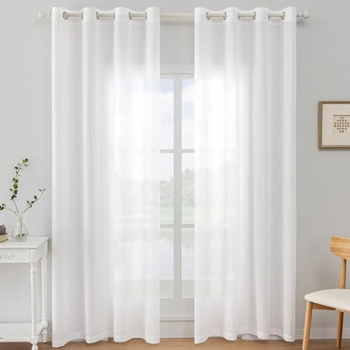 Ystyle Cortinas Salon Modernas 2 Piezas, Visillos Dormitorio Cortinas Translucidas Cortina Ventana, con Ojales De Comedor Habitacion, Voile Sala For Living Room, 140x260cm, Blanco
