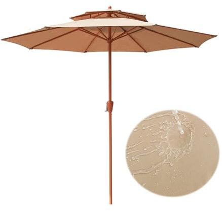 Sombrilla de Jardín 270cm con Doble Cubierta, Parasol de Mercado con 8 Varillas Robustas y Manivela, Sombrilla para Terraza o Piscina
