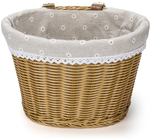 CXWXC Bike Basket - Front Bicycle Bike Basket for Girls Women - Handmade Woven Wicker Bike Baskets with Liner Detachable, Adjustable PU Straps (Brown)