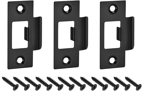 QUARKZMAN 3pcs Placa de Golpe de Puerta, Placa de Cierre de Seguridad con Kit de M4 Tornillos en Forma T de Acero Inoxidable para Refuerzo de Marco de Puerta, 70x40.3mm, Negro