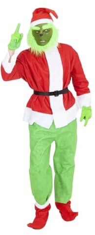 Rubies Disfraz Grinch para adulto, Chaqueta con pantalón y cinturón, cubrebotas, guantes, gorro y máscara, Monstruo Verde, para Navidad, Trajes Navideños, Cosplay, Santa Claus, Papa Noel