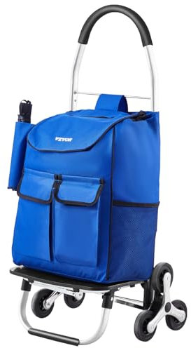 VEVOR Carro de Compra Plegable 36 L Carro para Subir Escaleras con 6 Ruedas 445x375x990 mm Bolsa de Almacenamiento de Tela Oxford para Compras, Oficina, Mudanzas, Transporte, Exteriores, Lavandería