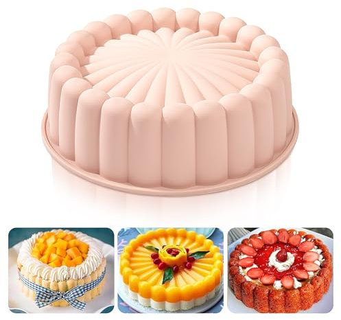 Stampi in Silicone per Torte Charlotte Riutilizzabile Stampo per Torte Antiaderente Stampi in Silicone Rotondo 8 Pollici Rosa per Cheesecake Flan Pane Teglie