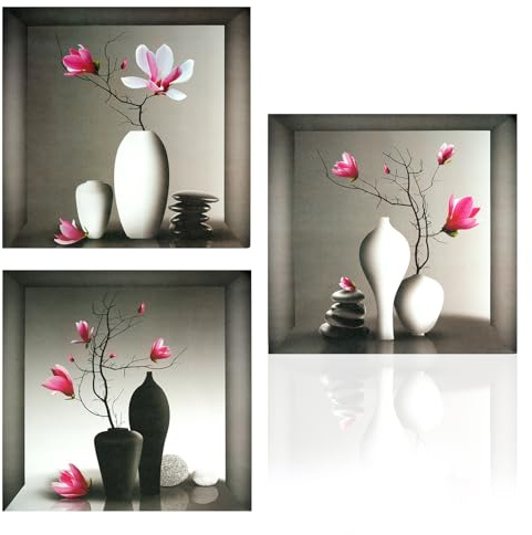 Wandtattoo Blumen,3 Stück Wandsticker 3D Bilder Vase Wandaufkleber,wandtattoo Selbstklebend für Wohnzimmer Schlafzimmer Vorraum Flur Fenster Wanddeko (23 * 45cm)