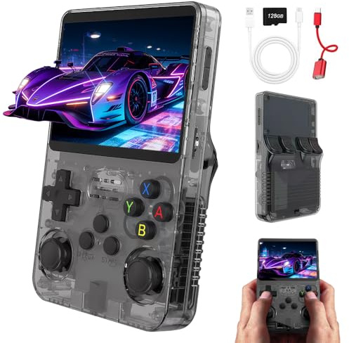 Consola PortáTil Retro R36s De 128 GB con Pantalla IPS De 3,5 Pulgadas, Miniconsola PortáTil, Emulador para Sistema Linux Game Boy (Negro)