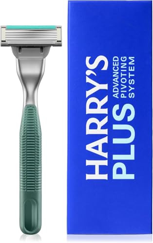 Harry’s Plus Razor for Men, Premium Razor Handle with 1 Harry’s Plus Blade Cartridge, Advanced Pivoting System, Green