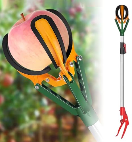 KFGISD, Cueilleur d'arbres fruitiers avec Housse antidérapante, Perche réglable de 99 à 150 cm, Pince Multifonction for Oranges, abricots et Citrons Verts,Perche à Fruits