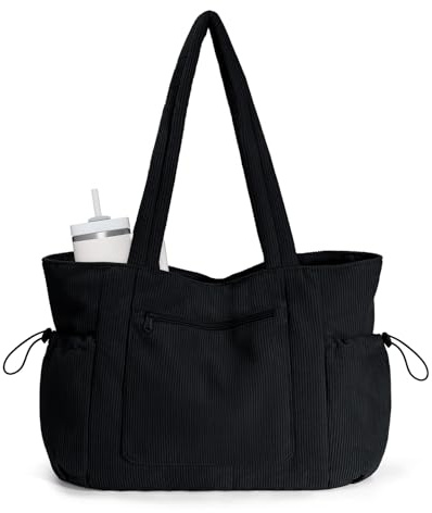 ECOHUB Large Corduroy Tote Bag, Work Tote Bag for Women with Zipper