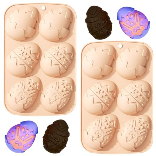 YXHZVON 2 Piezas Moldes de Silicona de Pascua para Chocolate, 6 cavidad Molde de Silicona para Dulces de Pascua, Moldes de Silicona para Huevos De Pascua, para Chocolate Dulces Gelatina