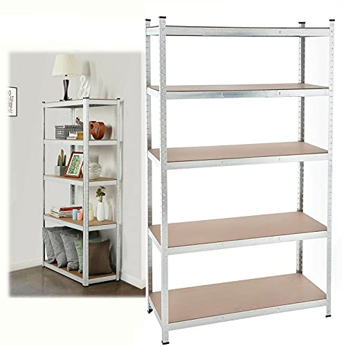 200 x 100 x 50 cm, scaffale per carichi pesanti, regolabile, in metallo, scaffale da giardino, cantina, officina, portata fino a 875 kg (175 kg per ripiano), facile da installare, zincato.