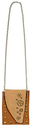 Boland 54566 - Tasche Steampunk, Größe 23 x 16 cm, braun-gold, Umhängetasche, Handtasche mit Schulterriemen, Nieten, Zahnräder, Karneval, Fastnacht, Halloween, Mottoparty