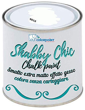 Vernice Shabby Chic CHALK PAINT 1 Litro - Pittura Extra Opaca - Colora senza Carteggiare - 22 COLORI VINTAGE (Bianco Gesso 9016)