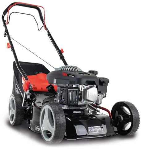 Scheppach Benzin Rasenmäher MS150-42 - 3,5PS | Schnittbreite 42cm | Radantrieb | Stahlgehäuse | Reinigungsfunktion | Mulchfunktion | 45 Liter Fangkorb | Höhenverstellung in 7 Stufen (25-75mm)