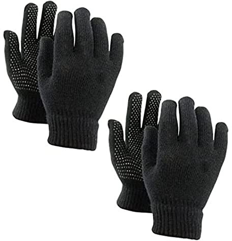 2 paia di guanti neri per guida, equitazione, corsa, sport all'aria aperta, neri, da uomo, ragazzi, ragazze, donne, caldi, dita piene, guanti antiscivolo, Pinza a dito pieno, Taglia unica