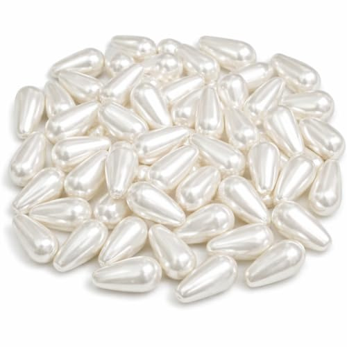 200 perle in madreperla coltivate, imitazione, perle artificiali a goccia, 10 x 6 mm, per matrimoni, feste, decorazioni fai da te, colore bianco