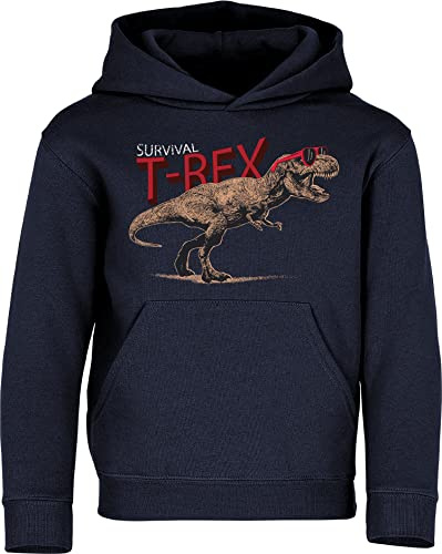 Baddery Felpa Cappuccio Bambini Dinosauri - „Survival T-Rex“ (Marina 140)