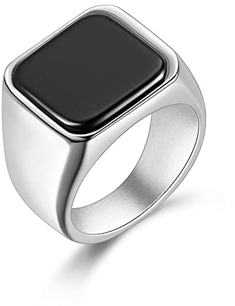 Joliernelle Herren Ring mit Onyx Schwarz Silber Edelstahl Bandring Siegelring Größe 62