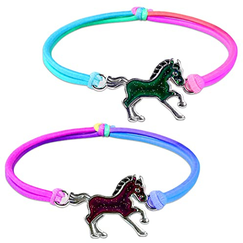 flintronic 2 pcs Bracelets de Cheval d'humeur Change de Couleur Pour Enfants, pour Fille avec pendentif cheval, Couleur Arc-en-ciel, pour Cadeau Anniversaire de Fête