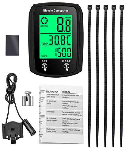 ZYWUOY Fahrradcomputer, wasserdichte Fahrrad kabelgebundener Tachometer und Kilometerzähler, LCD -Tacho, Geschwindigkeit Fahrradtacho Radcomputer, Englisch, Schwarz
