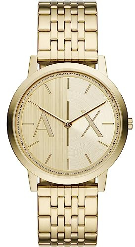Armani Exchange Orologio da uomo, movimento al quarzo a due lancette e cassa da 40 mm con cinturino in acciaio inossidabile o in pelle, Tono oro