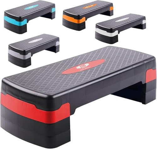 FK Sports Steppers for Exercise & Workout - 2 to 5 (10, 15, 20, 25 & 30 CM) Levels of Adjustable Height Aerobic Step - Exercise Step for Home & Gym, Indoor & Outdoor Mini Stepper (3 Levels Red)