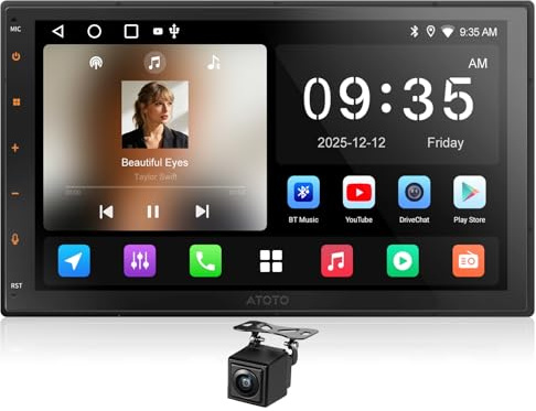 ATOTOZONE Autoradio 2 Din Android, CarPlay et Android Auto sans Fil, 7 Pouces Radio Voiture écran avec GPS Navi, Wi-FI/BT/USB, 24 EQ&DSP, Mirror Link, HD LRV, Caméra de Recul, A5LG2B7T-S01