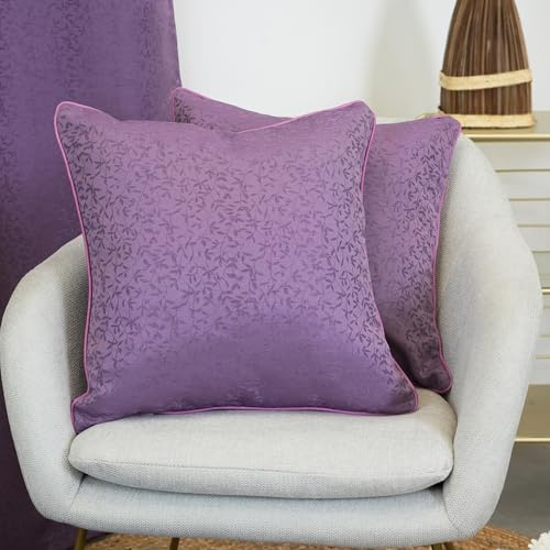 Viste tu hogar Pack 2 Cojines Cuadrados Jacquard con Estampado de Hojas, Comodidad y Estilo para un Hogar Acogedor, Ideal para Sofá de Otoño y Invierno, 43x43cm, Color Lila