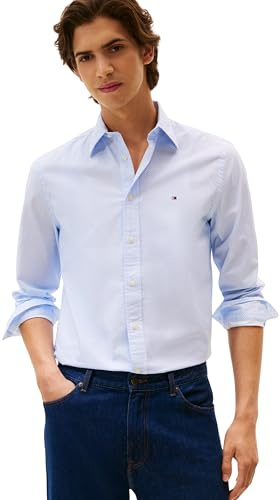 Tommy Hilfiger Chemise Homme Flex Poplin Micro Regular Fit, Bleu (Blue Spell/Allover), S