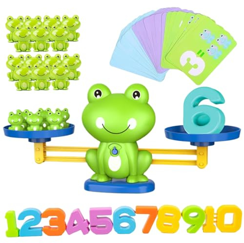 Heidouse Frog Balance Game, Plastic Balance Scale Kindergarten Math Games with Frog, Number and Cards, Educational Counting Toys for Kids Age 3+, TOYS AND GAMES