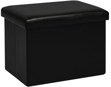 Bonlife Fällbar förvaringspall av konstläder, rektangulär sittbänk med förvaringsutrymme, för vardagsrum, hall, sovrum, 42 x 32 x 32 cm, svart