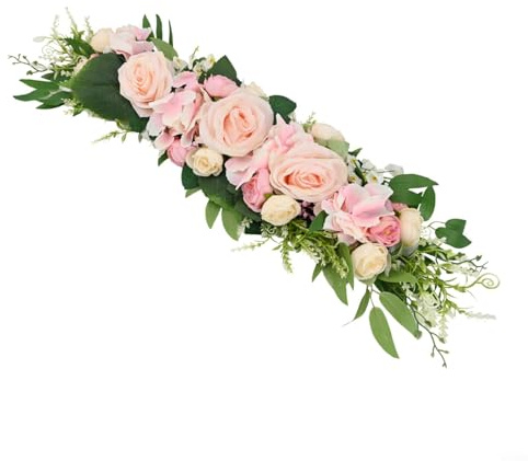 GLFLOW Fiore di rosa artificiale, decorazione per arco nuziale, in tessuto di seta, filo di ferro, per interni ed esterni, camino, parete, porta, cerimonia evento (rosa)