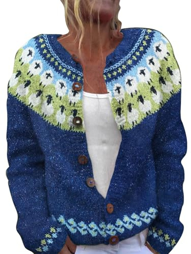 Ladies Fair Isle Cardigans for Women UK Comfortable Knitted Cardigan Long Sleeve Norwegian Womens Sweaters