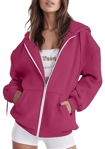 Chanpning Felpa Donna con Cappuccio e Zip Giacca Sportiva Leggero Hoodie Cotone Manica Lunga Sweatshirt Aperto con Tasche Felpe Casual Classico Oversize Pullover 2025 Tinta Unita