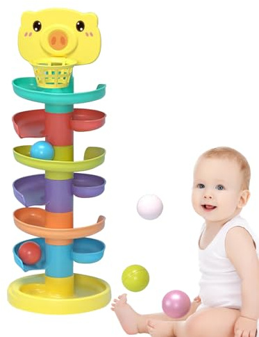 Pista de carreras de pelotas para bebés: laberinto torcido de varios niveles, bloques apilables coloridos brillantes, juego creativo seguro de buraging | Juguete creativo para coordinación de ojos de