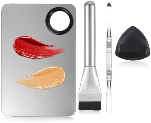 SWYZOR Palette Teint,4 Pcs Palettes de Maquillage Ensemble, Palette Cosmétique pour Mélanger le Fond de Teint, Réutilisable, Spatules de Beauté pour le Maquillage Du Visage