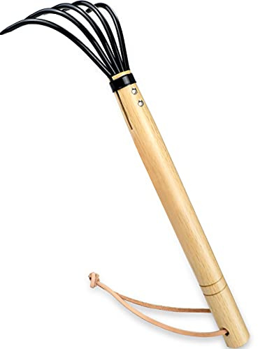 15 Gardeners Claw Rake | Military Grade Steel 6 Tines and Prime Wood Japanese Ninja Claw Garden Rake or Cultivator for Perfect Pulverized and Aerated Soil, Ergonomic Wooden Handle for Firm Grip