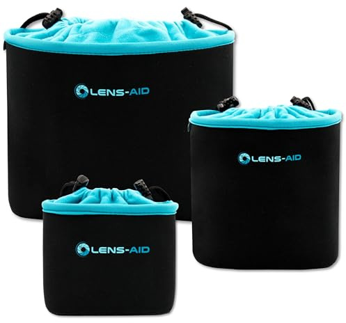 LENS-AID Neopren Kamerabeutel mit Fütterung zum Schutz der Kamera-Ausrüstung, Kameratasche für Rucksack und Handtasche als Einschlagtuch-Ersatz (3er Set)