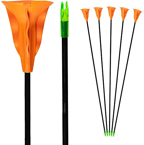 Bogenkönig Pfeile für Bogenschießen 5er Set [Update Version] aus Fiberglas mit orangenem Saugnapf Kinder Bogen 28 Zoll
