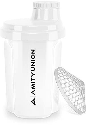 AMITYUNION Shaker per proteine 300 ml Heaven a prova di perdite, senza BPA con setaccio cliccabile e scala per frullati cremosi di siero di latte, shaker per proteine, originale in Bianca