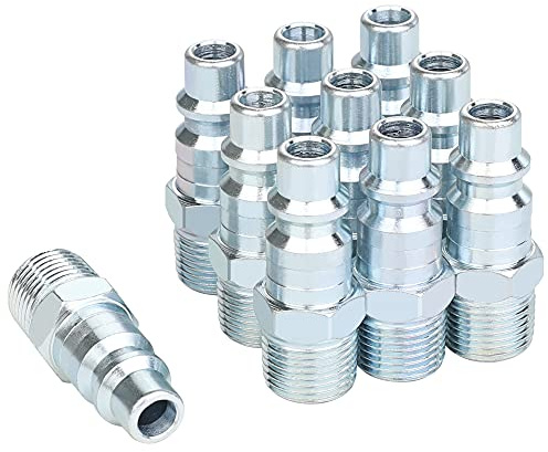 JOROY 3/8 Air Compressor Accessories Fittings, Industrial M-Type Plug, 3/8 Inch High Flow Size, 3/8 Inch Male Threads Size, Steel Material, 300PSI, 10 Pieces Quick Connect Air Fittings