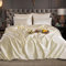 ROOEE Juego completo de ropa de cama de seda satinada, 6 piezas, sábana bajera, funda nórdica, 4 fundas de almohada. Color: crema, tamaño King
