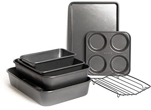 MasterClass 7 Piece Bakeware Set, Including Roasting Pans, Roasting Rack, Baking Trays, Loaf Tin and Yorkshire Pudding Pan