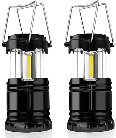 Jsdoin Camping Lights, 2 x Camping Lantern Battery Operated Portable LED Camping Lamp with Foldable Hook, Tent Lights Waterproof Outdoor Hanging Lamp for Emergency, Hiking, Camping, Black