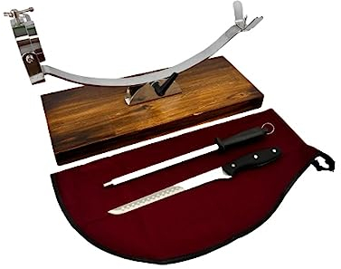 Prosciutto forcellante testa girevole + copri prosciutto bordolese + affilatore manuale + coltello prosciutto