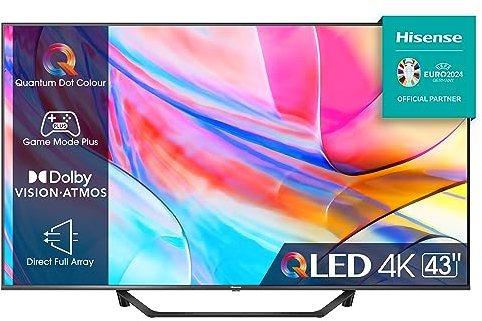Hisense 43 QLED 4K 2023 43A72KQ, Smart TV VIDAA U6, Dolby Vision, HDR 10+, Game Mode Plus, Alexa Built-in, VIDAA Voice, Tuner DVB-T2/S2 HEVC 10, lativù 4K