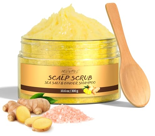 Kopfhautpeeling mit Meersalz und Ingwer, Sanftes Kopfhautshampoo für Frauen und Männer, entfernt Ablagerungen, zur Beruhigung Trockener, Schuppiger, Juckender Kopfhaut, frei von Parabenen, 300 g